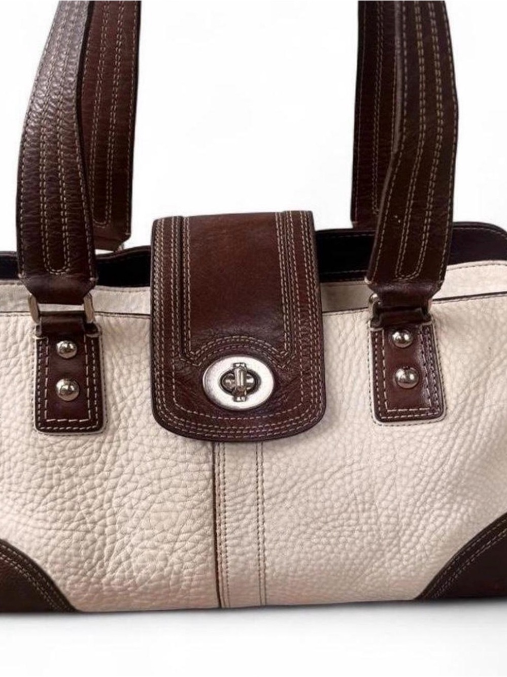 vintage y2k coach hamptons pebble leather satchel with turnlock closure (F13961)
